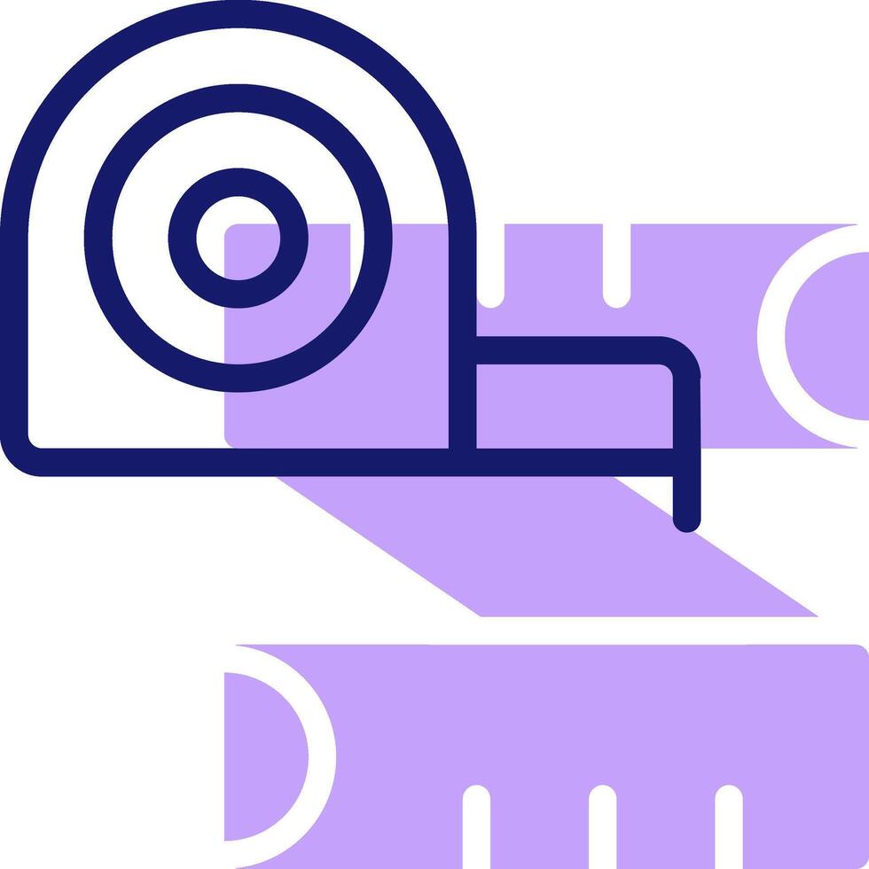 A purple and white icon of a tape measure vector