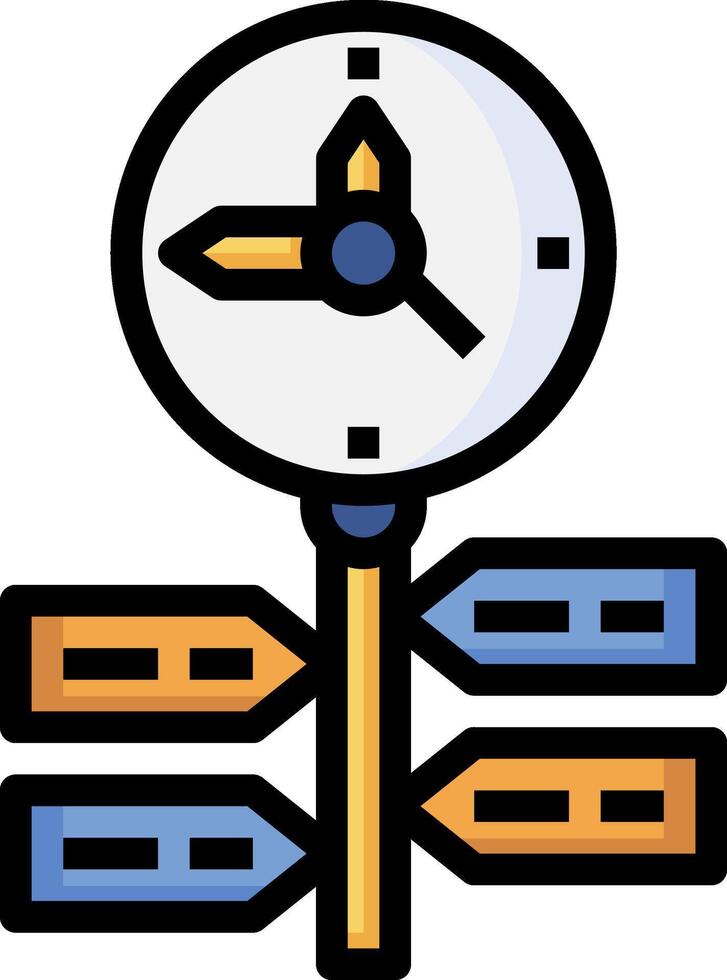 A clock and arrow pointing to a direction vector