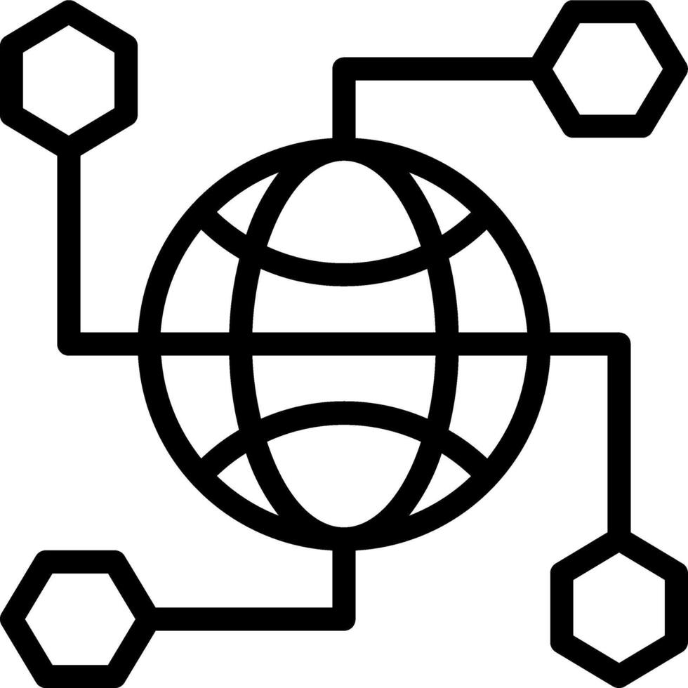 A black and white image of a globe with hexagons around it vector