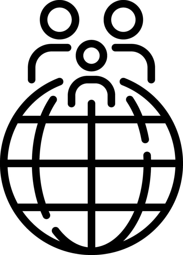 A black and white image of people around a globe vector