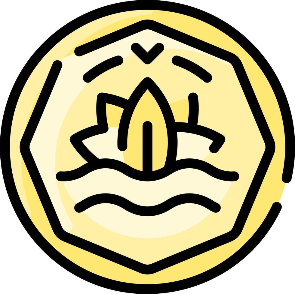 A yellow coin with a surfboard on it vector