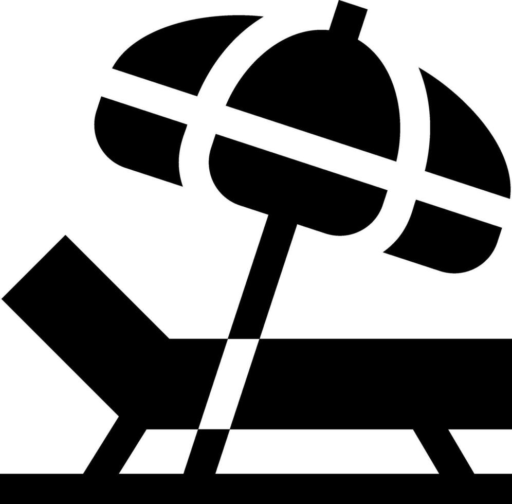 A black and white image of a beach chair and umbrella vector