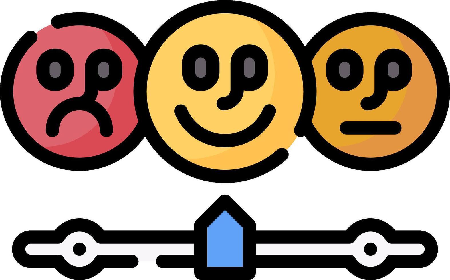 Three emoticions with a blue arrow pointing to the left vector