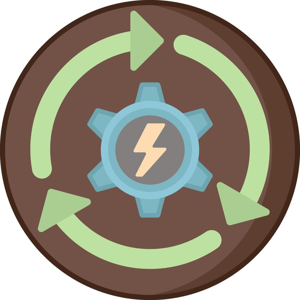 A circular icon with a gear and a lightning bolt vector