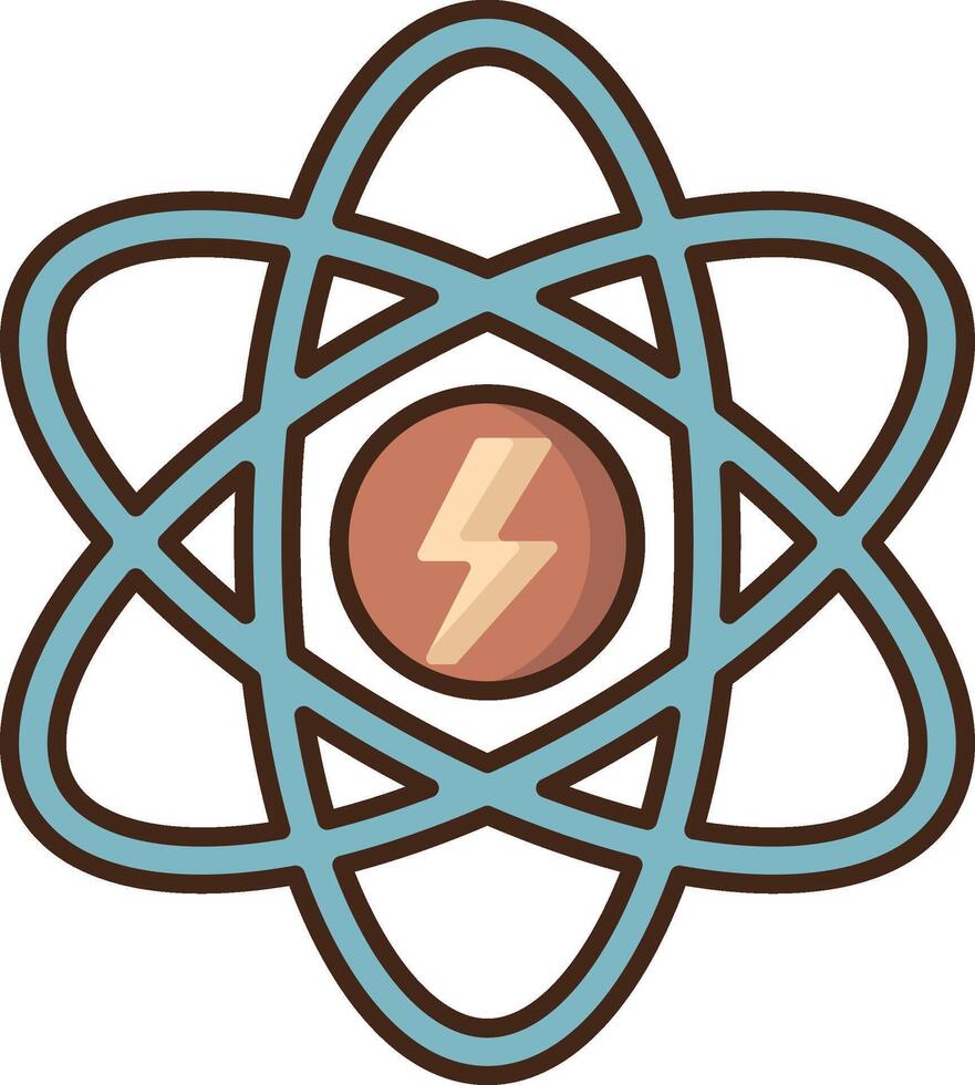 An atom symbol with a lightning bolt vector