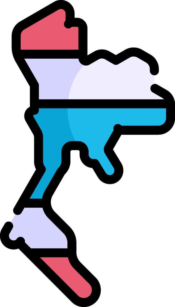 A map of thailand with a red, blue and white outline vector