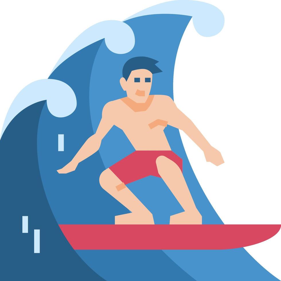 A man is surfing on a wave in a flat style vector