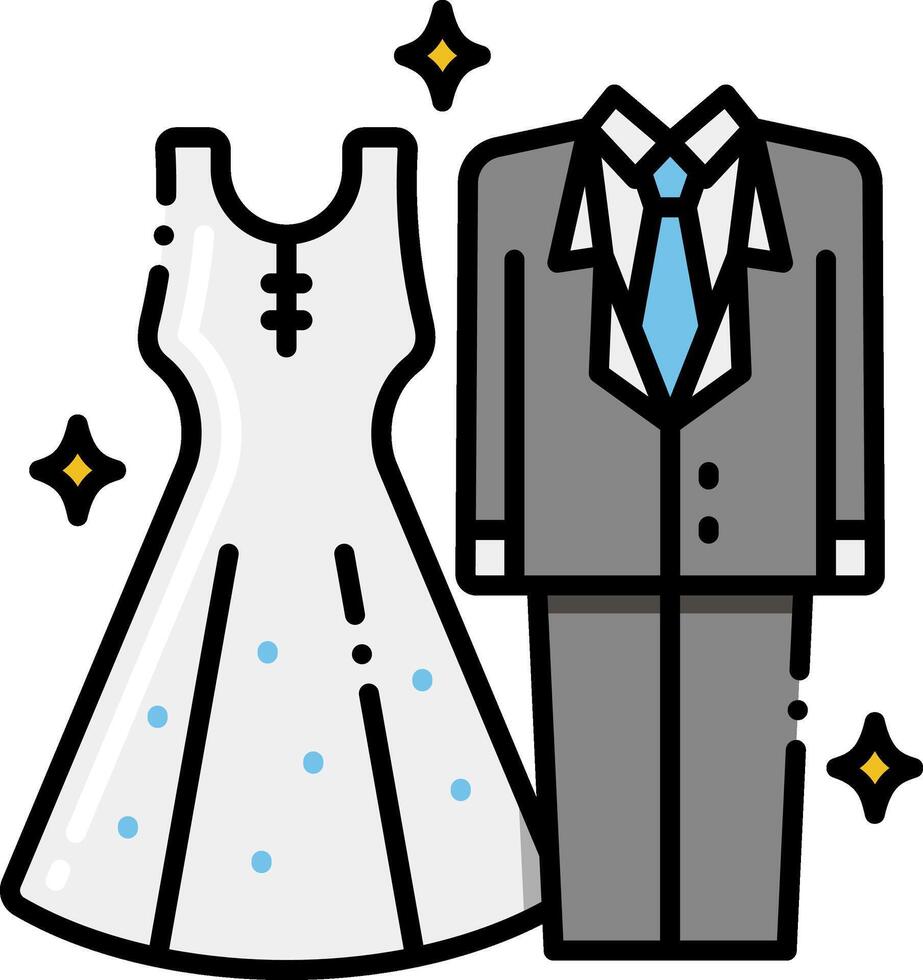 A wedding dress and suit on a white background vector