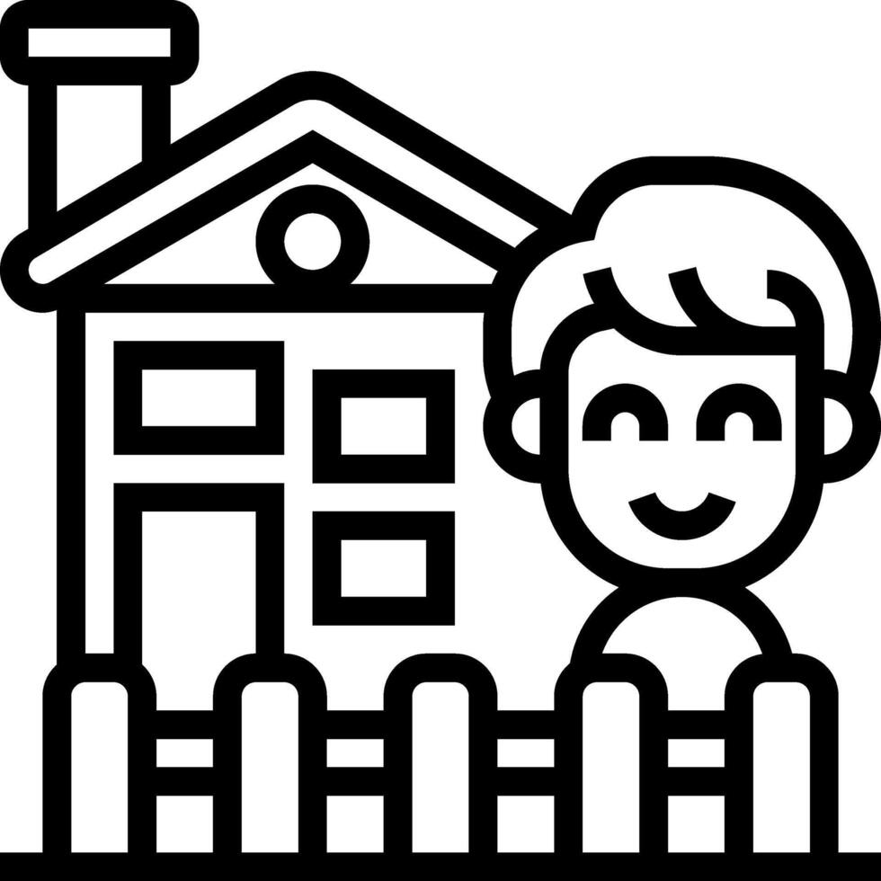 A black and white illustration of a man standing in front of a house vector
