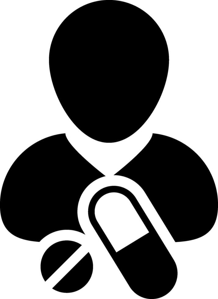 A black and white silhouette of a person holding a pill vector