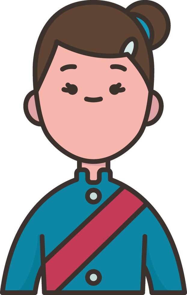 A cartoon woman in a blue and red dress vector