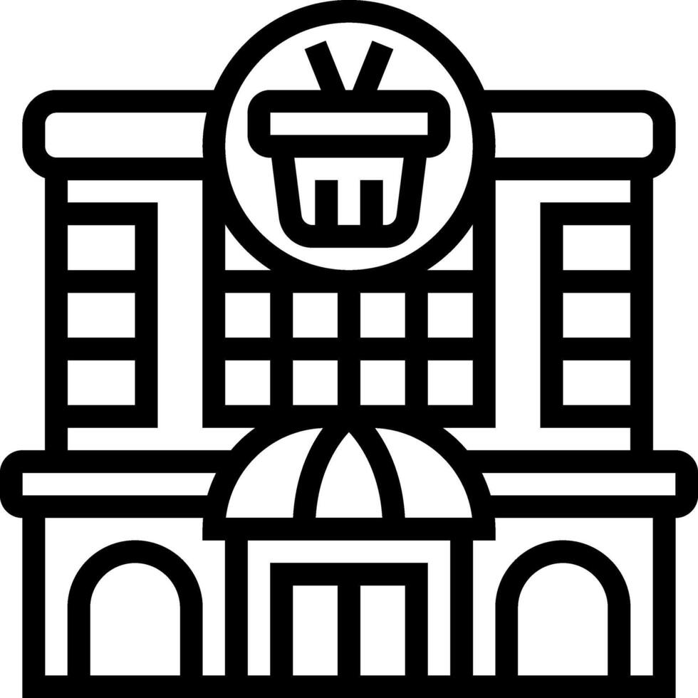 A black and white image of a building with a shopping basket vector