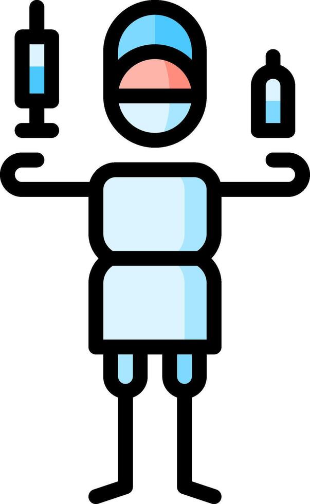 A cartoon man holding a syringe and a bottle vector