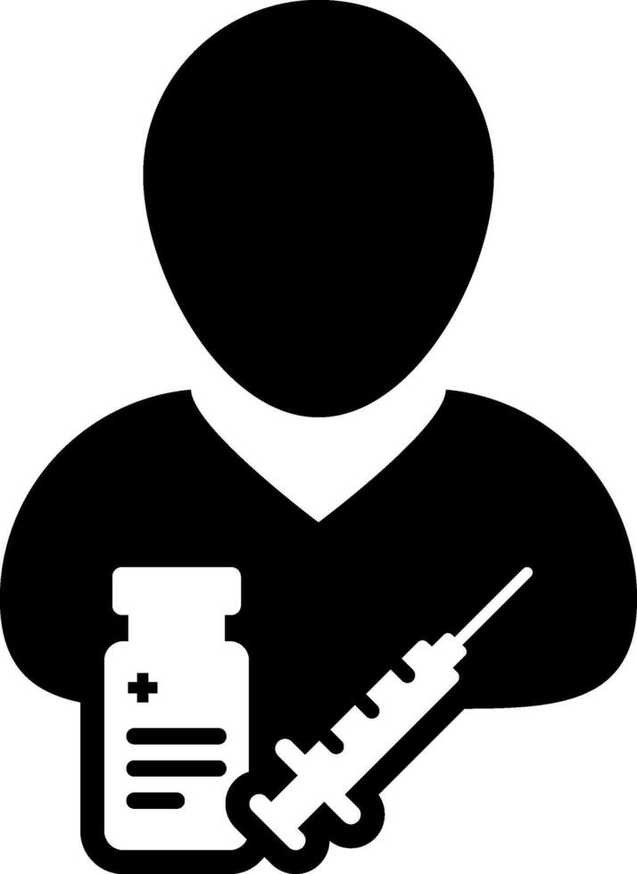 A black and white silhouette of a person holding a syringe vector