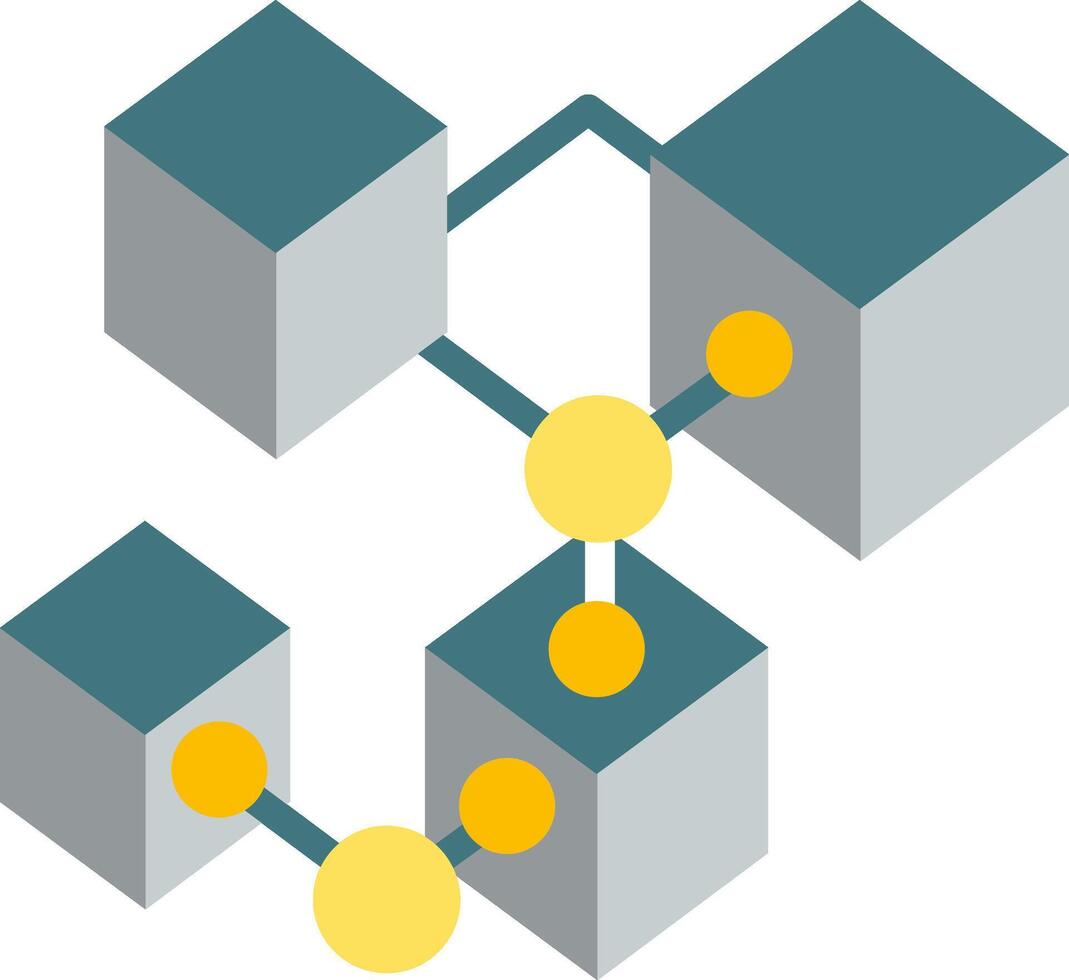 A diagram of a network with three cubes vector