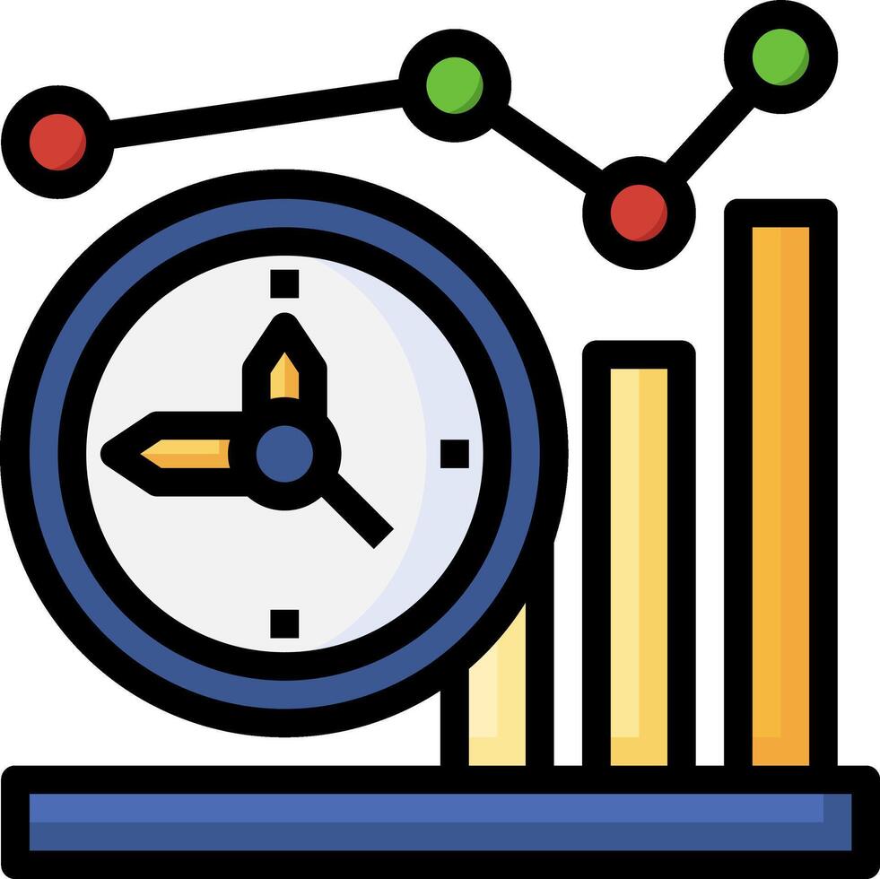 An icon of a clock and graphs vector
