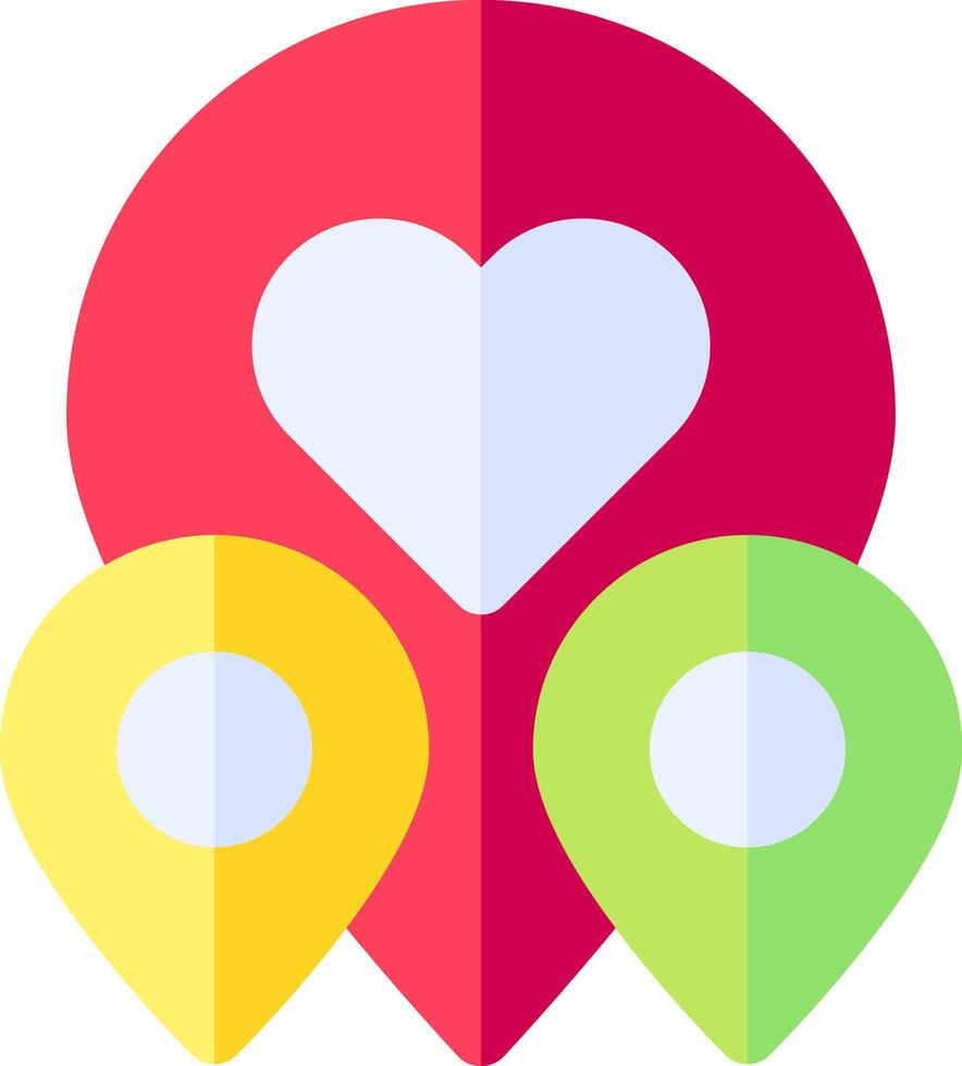 A map with three heart shaped markers vector