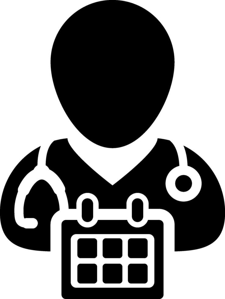 A black and white icon of a doctor holding a calendar vector