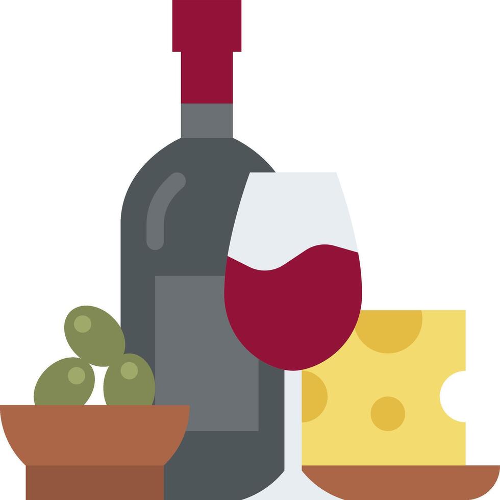 A bottle of wine, cheese and olives vector