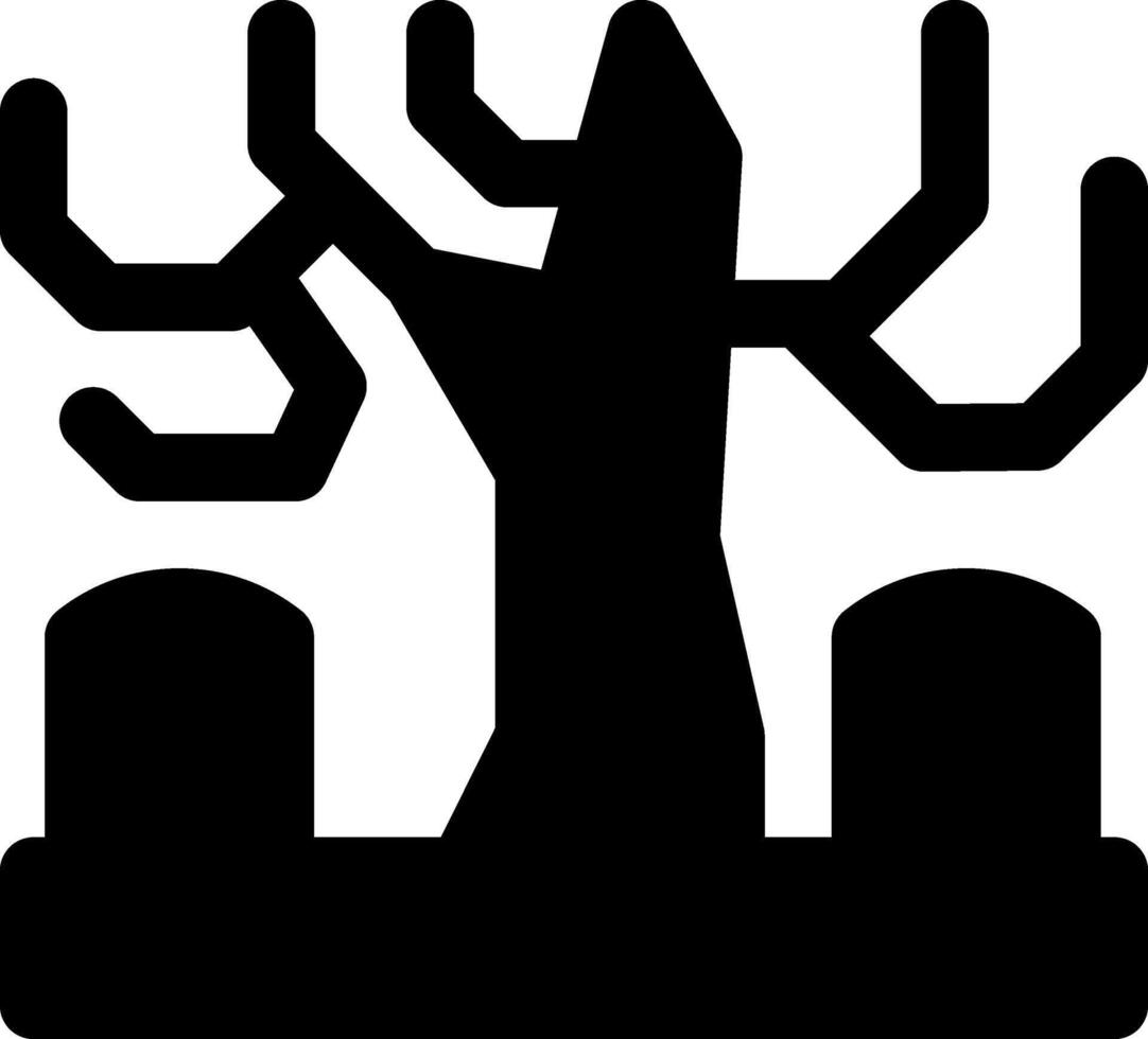 A black and white silhouette of a tree and tombstones vector