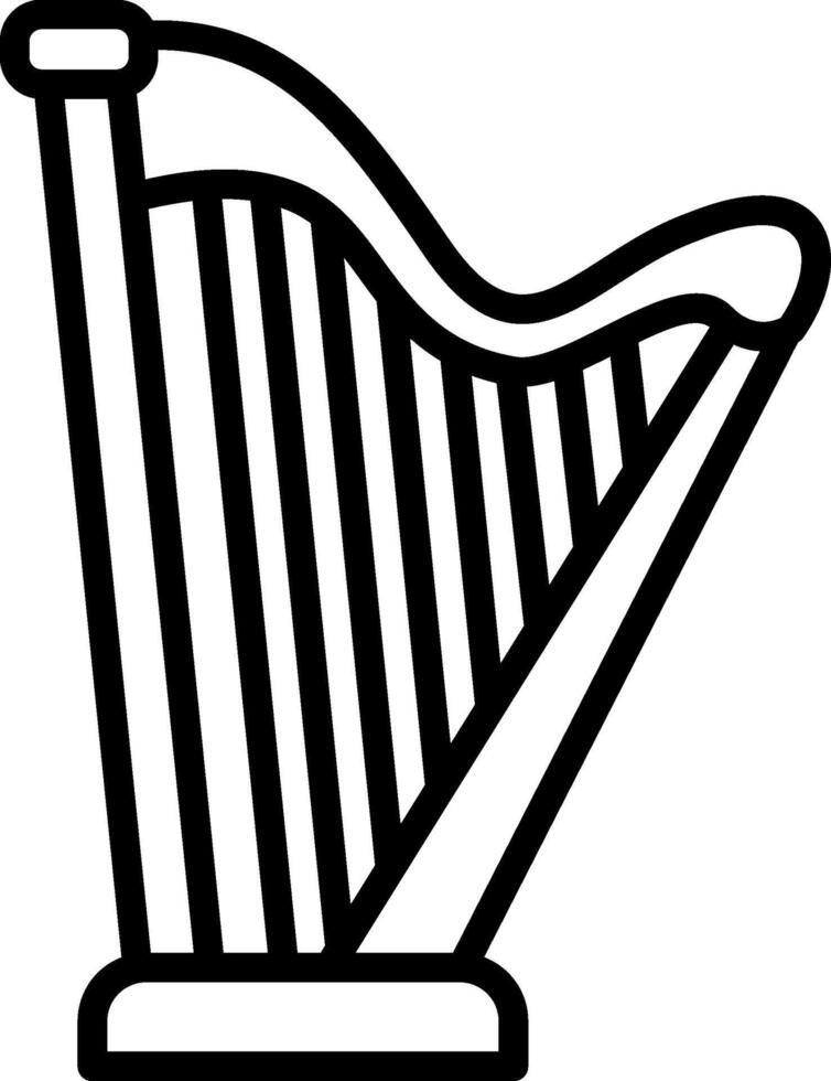 A black and white illustration of a harp vector