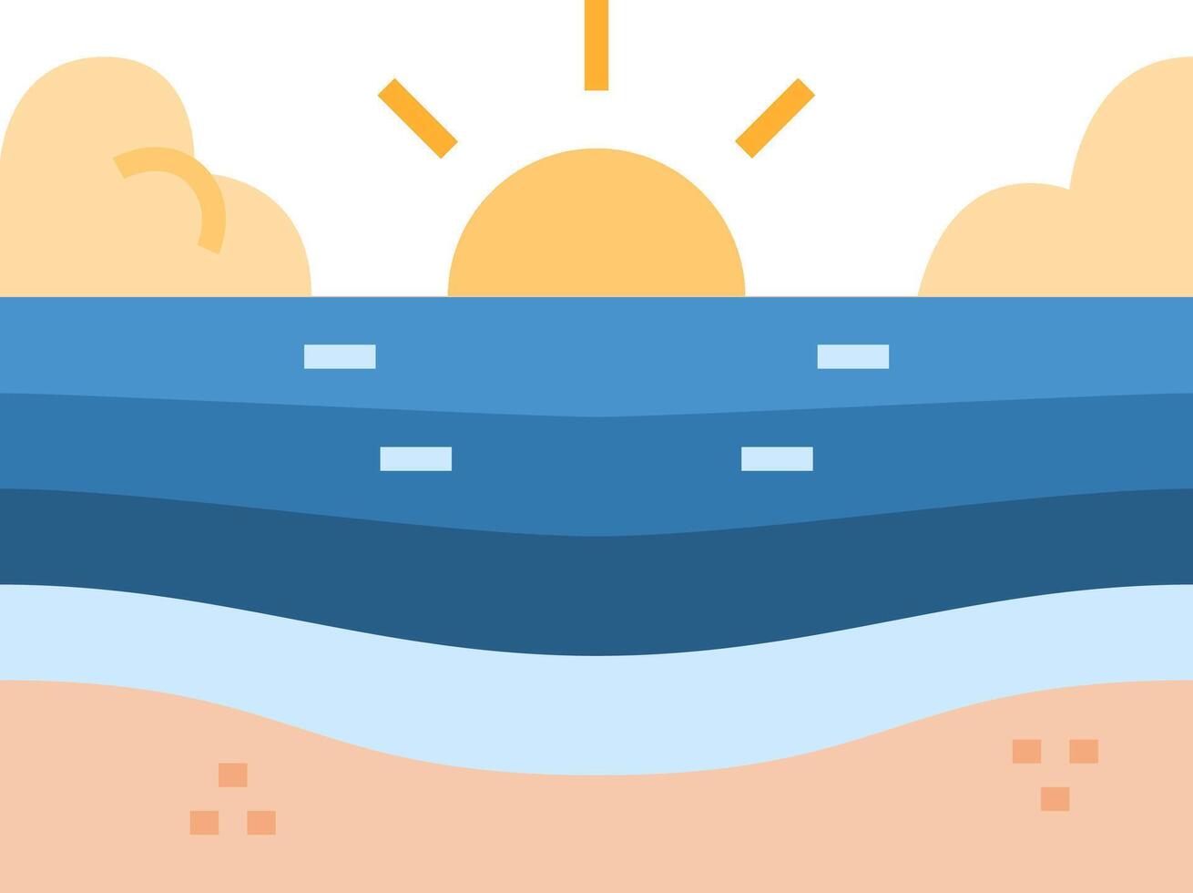 An illustration of the sun rising over the ocean vector