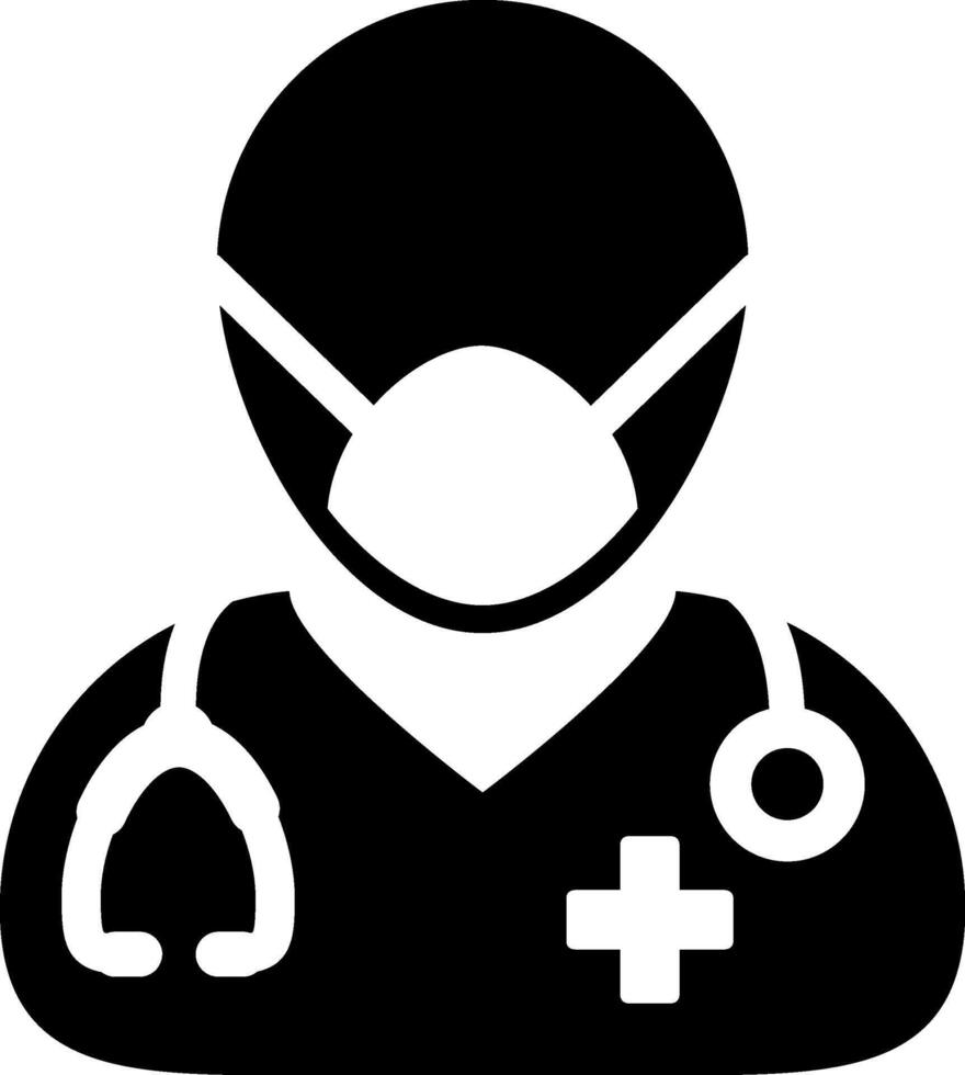 A black and white icon of a doctor vector