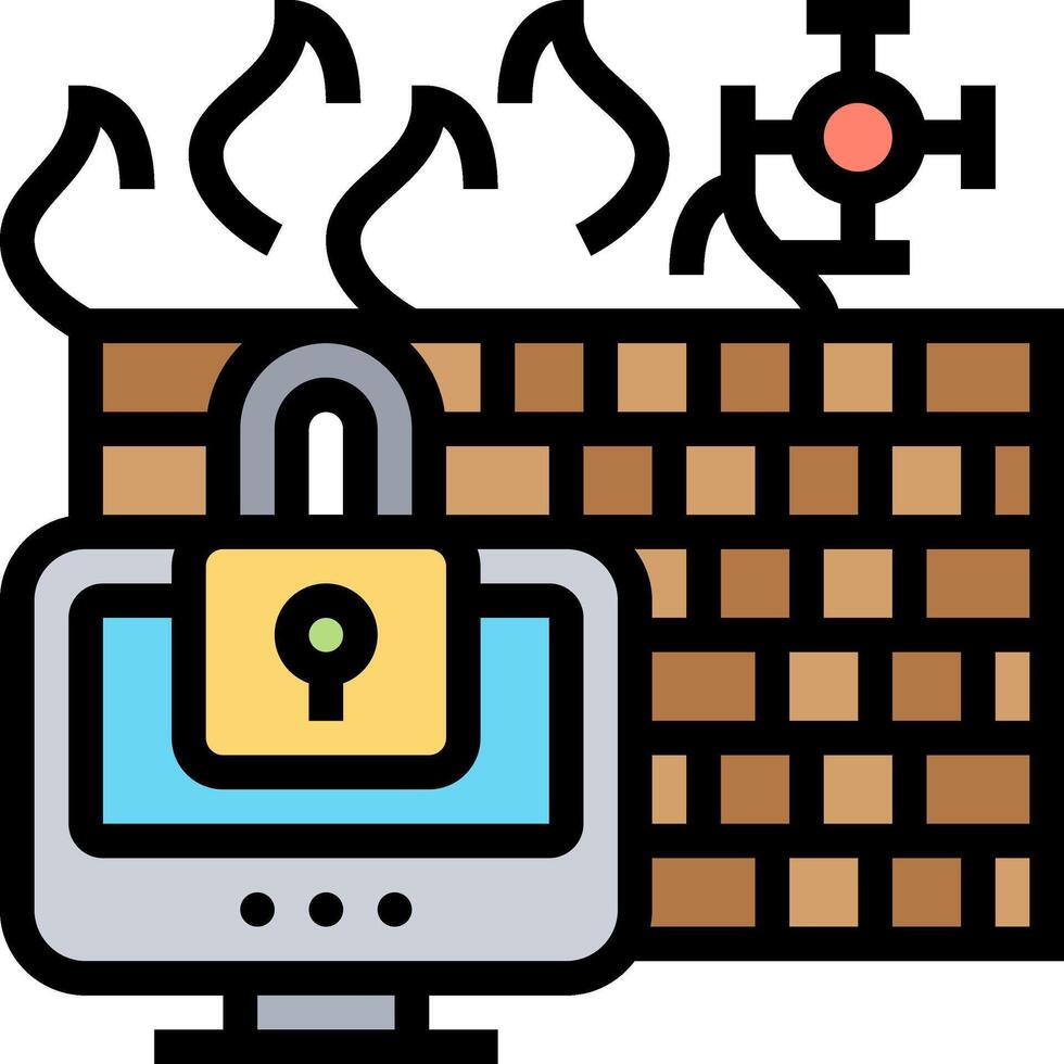 A computer with a padlock on it and a brick wall vector