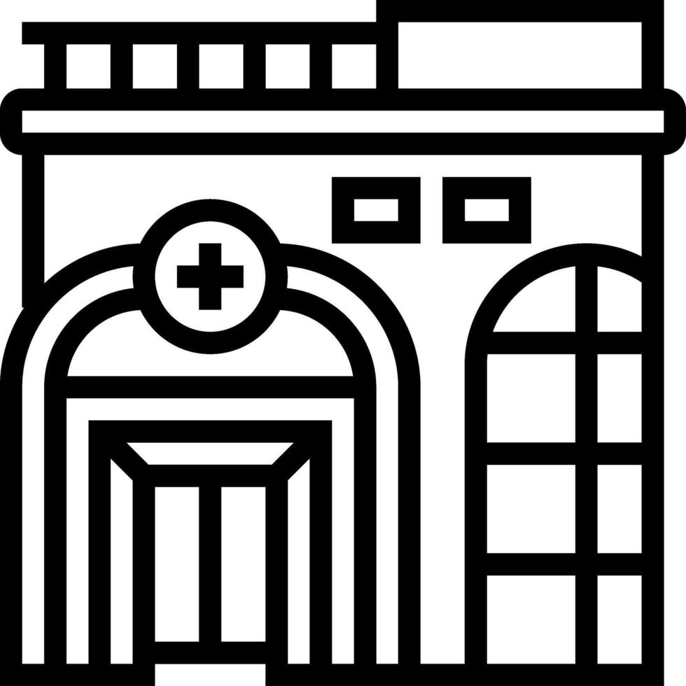 A black and white illustration of a building with a clock vector