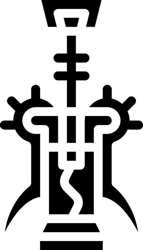 A black and white logo of a cross with two swords vector