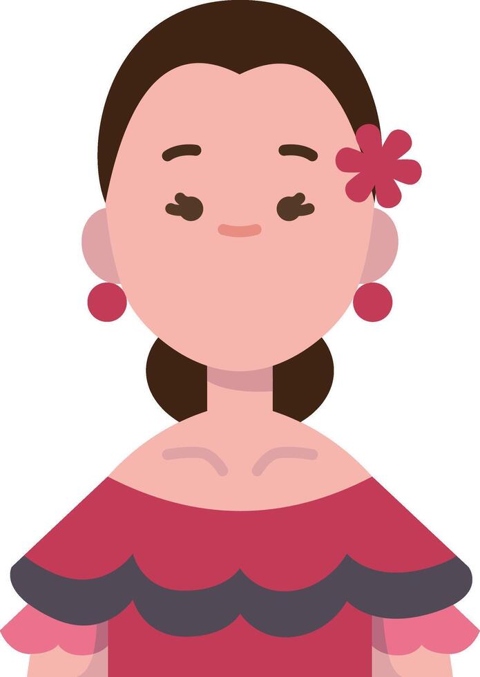 A cartoon woman in a pink dress with a flower on her head vector