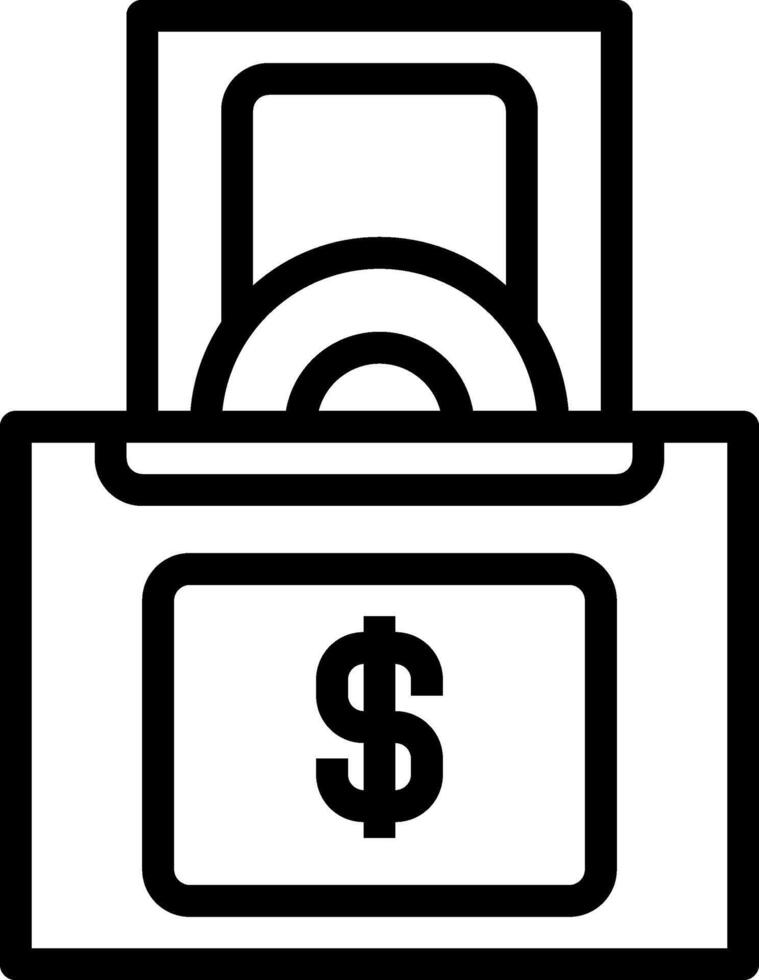 A black and white image of a money box with a dollar sign vector