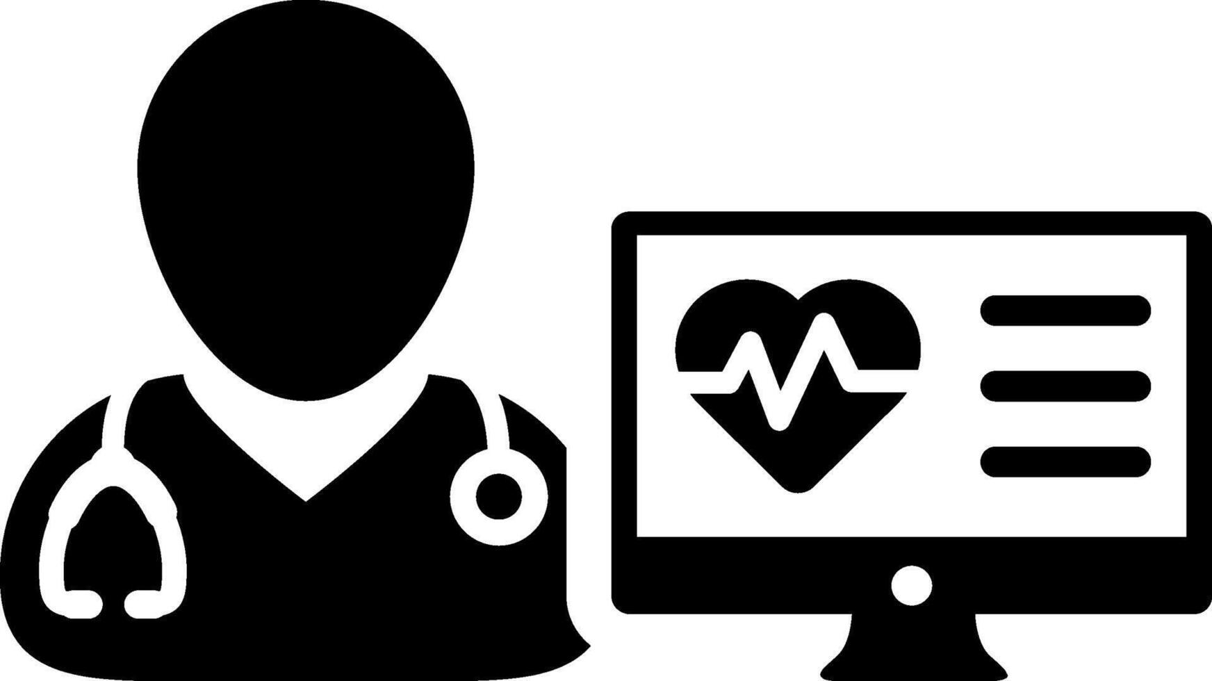 A black and white silhouette of a doctor with a heart monitor vector