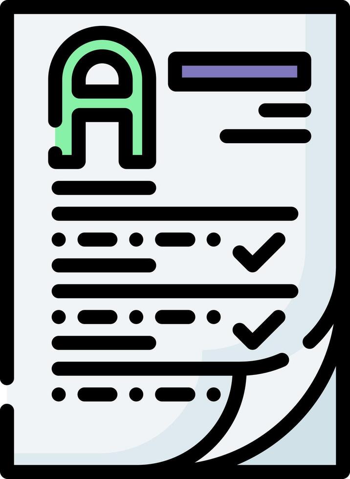 A form with a check mark and a green arrow vector
