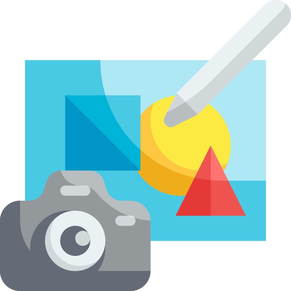A camera and a pencil are next to a picture vector