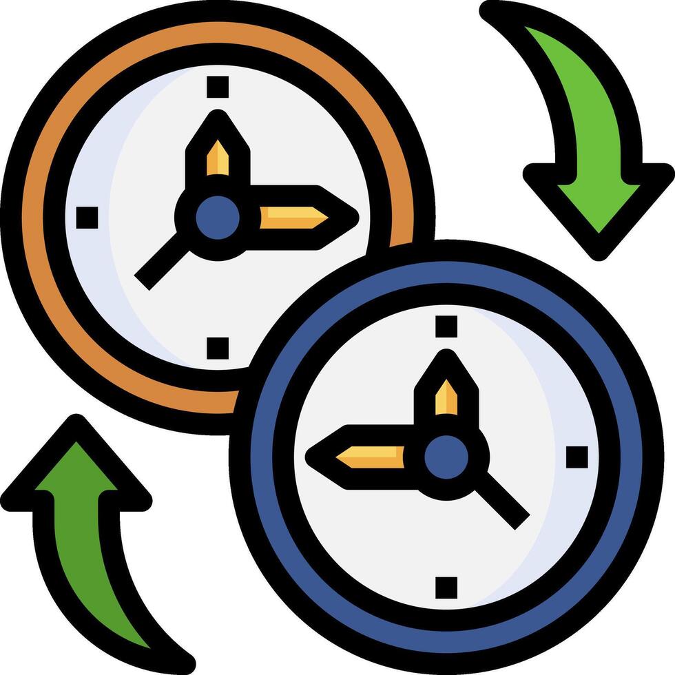 Two clocks with arrows pointing to the left and right vector