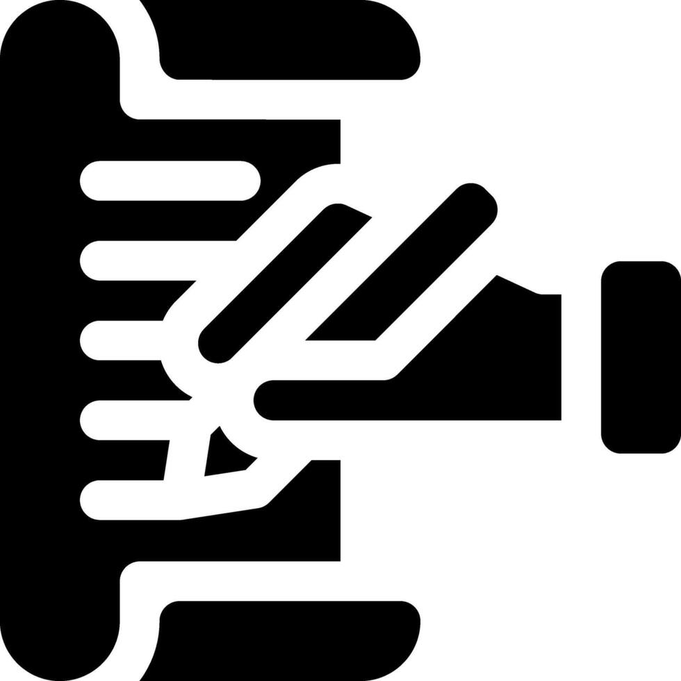 A black and white icon of a hand holding a pen vector