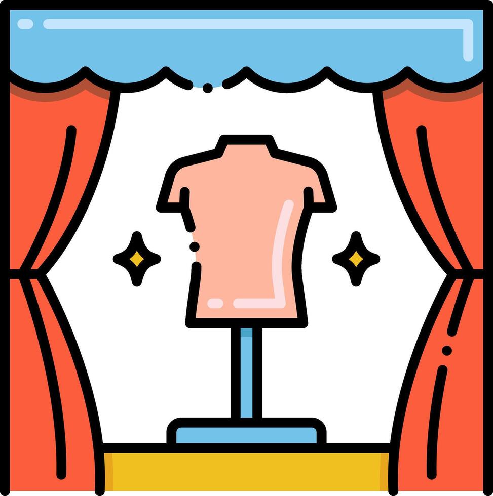 A mannequin in front of a curtain with a red curtain vector