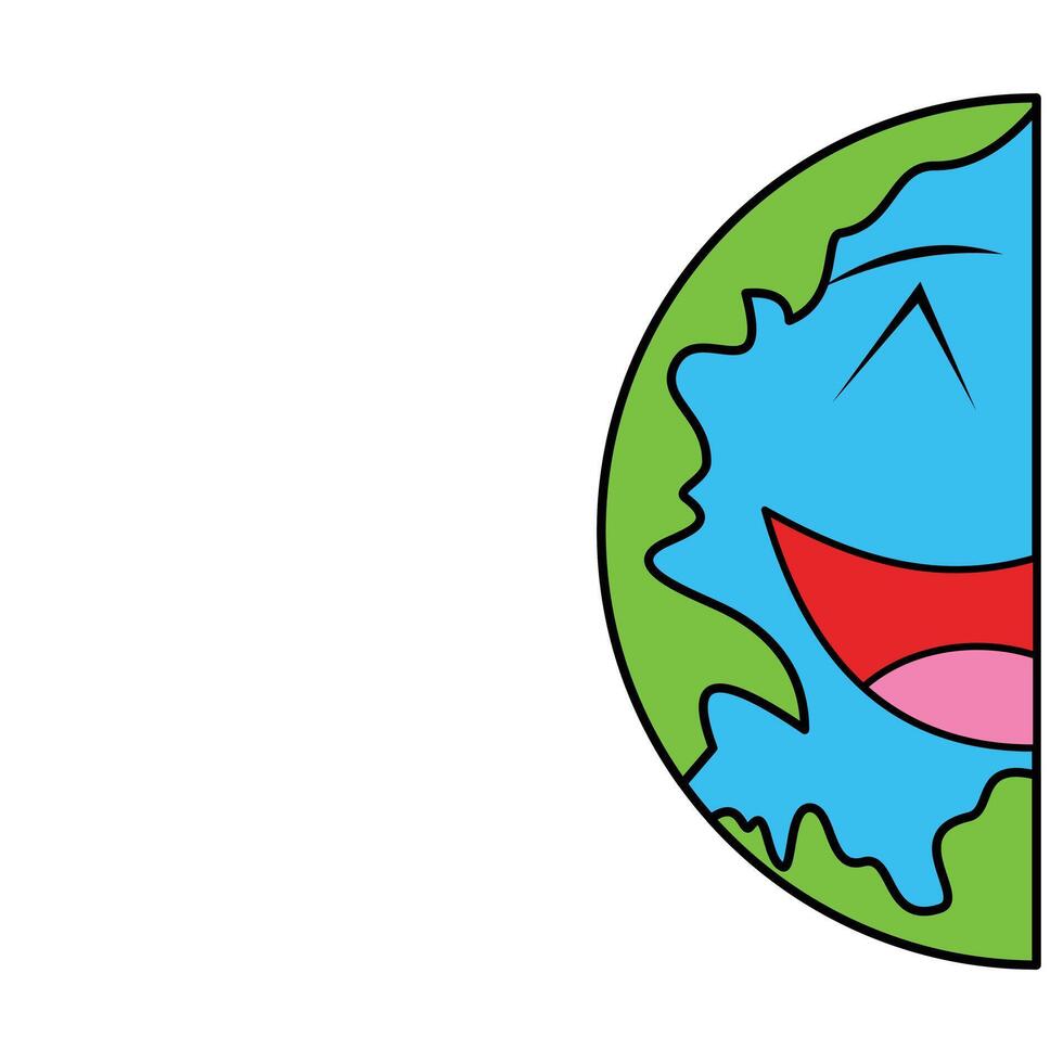 Cartoon face emoticon icon. Illustration element design of the earth smiling because of the cool air without pollution, many green plants growing refreshing the air. vector