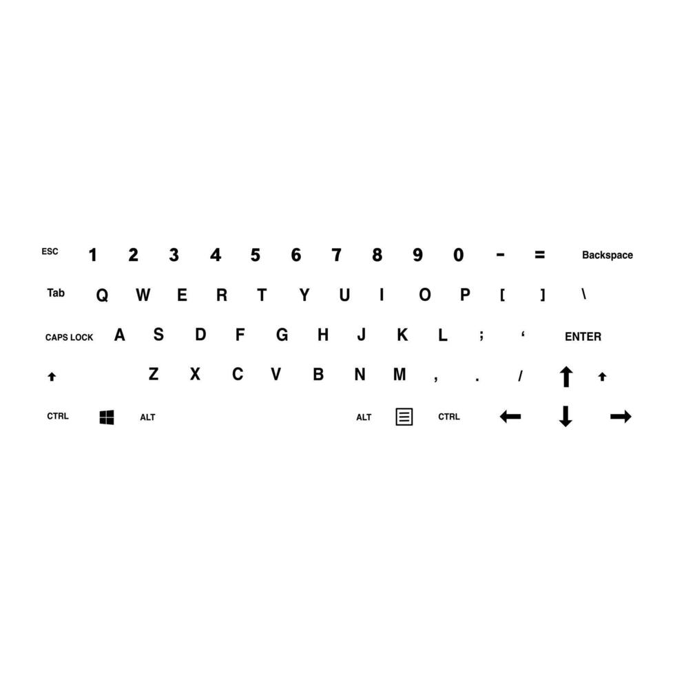 Keyboard illustration isolated on white background. Suitable for basic elements of computer text input devices, smartphones and digital technology. Qwerty keyboard layout. vector