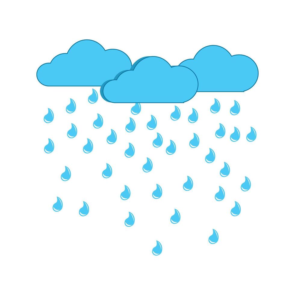 Rainy weather. Blue icon on white background. Weather symbol. Meteorology sign. Flat color design. Illustration. Graph symbol for travel and tourism web site and apps design vector