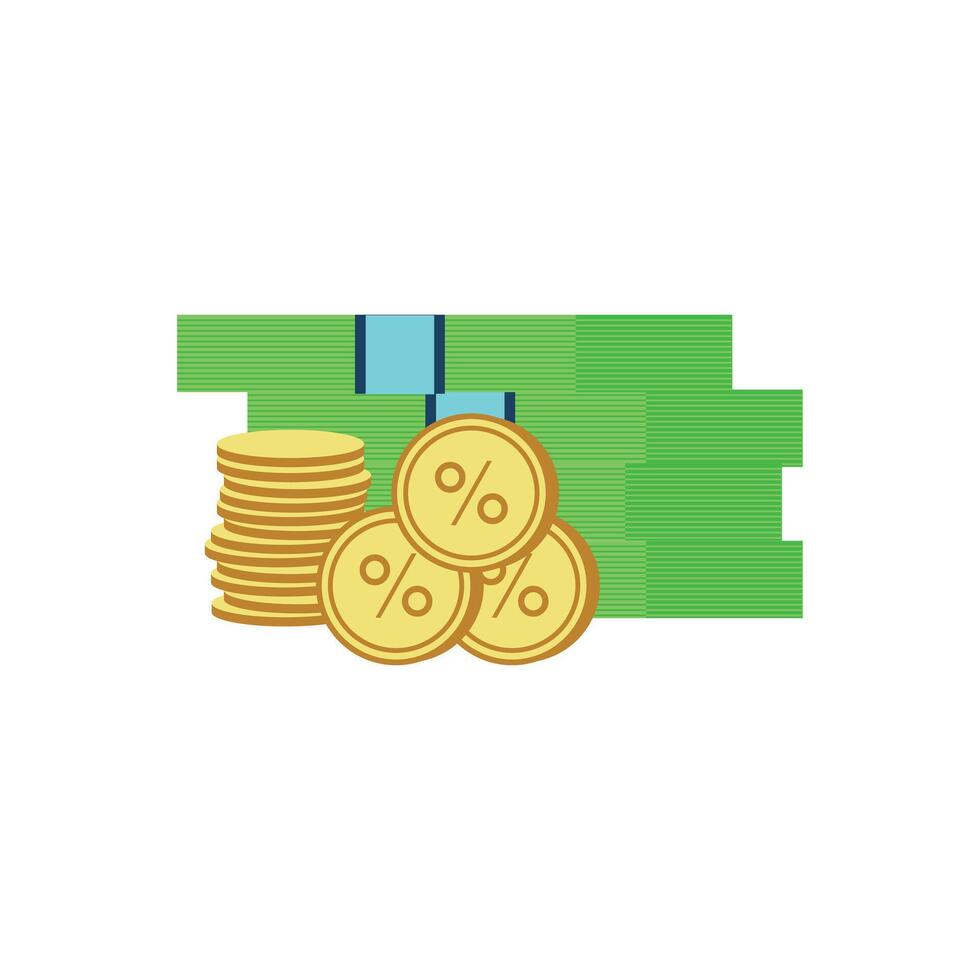 Stack of coins, money and banknotes. Money icon in flat style. Banknote illustration on white isolated background. Dollar business concept. vector