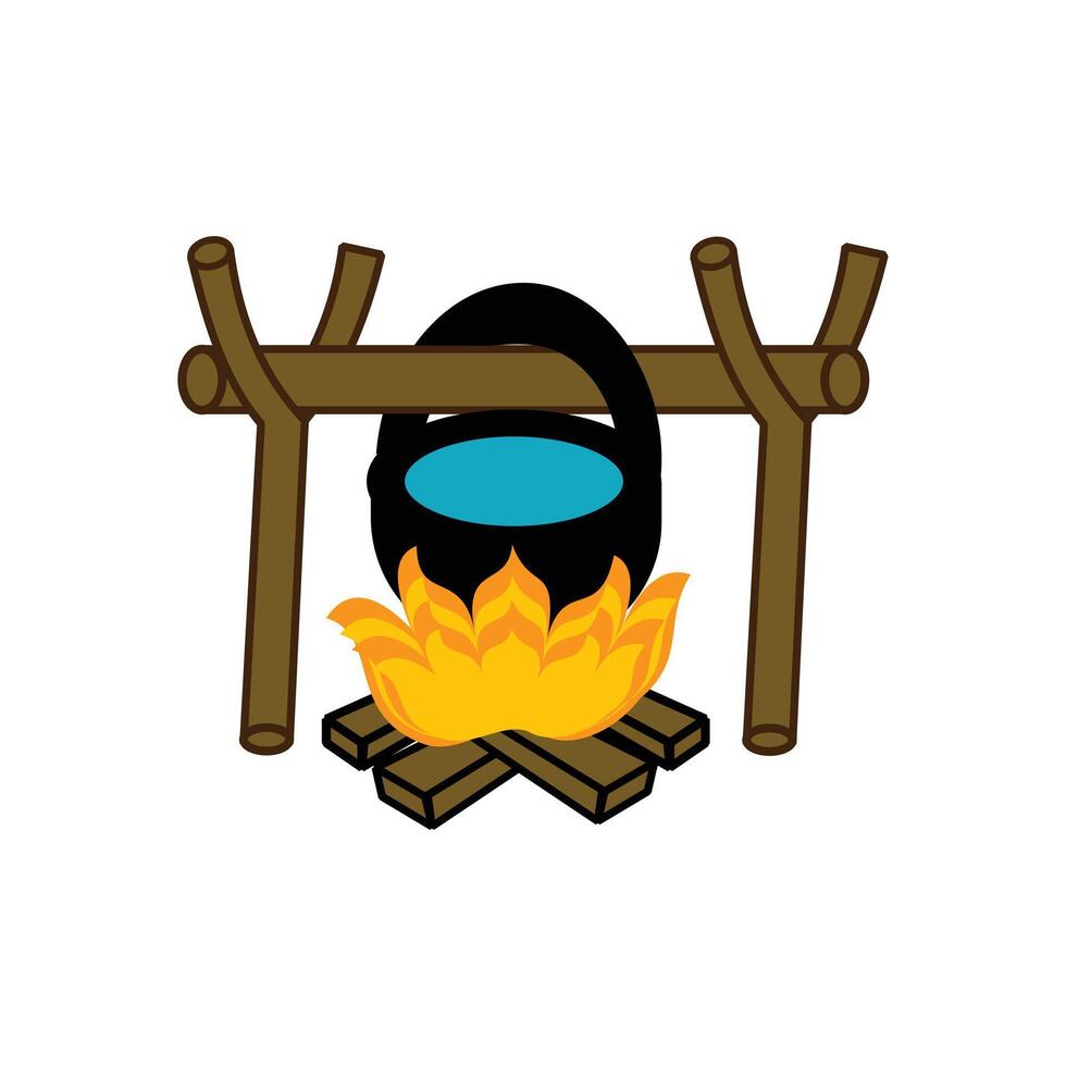 Bonfire icon in isometric 3d style on a white background. Illustration of cooking water on a campfire during camping. Design element illustration of survival in nature vector