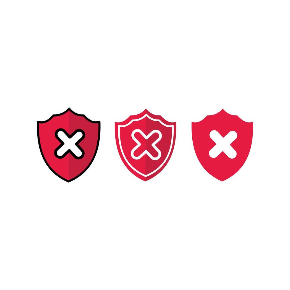 Shield and cross icons set. Shield and cross icons. Shield and check mark icons set. Illustration in flat style. Design element illustration of unprotected notification icon vector