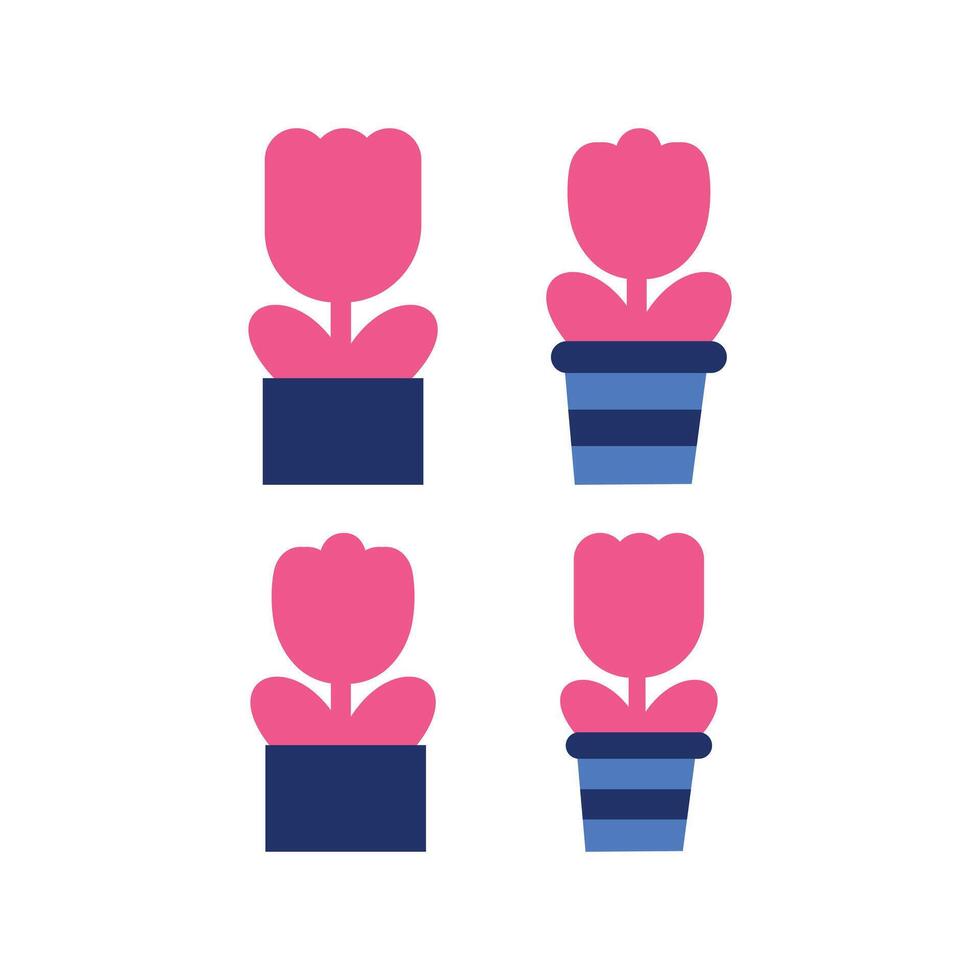 Flower pot icon set. Flat color design. Flower in pot flat icon. Abstract illustration of simple icon in flat style. Graphic design template elements with a natural theme vector
