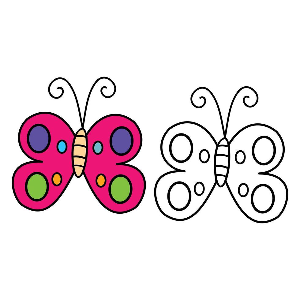 Coloring book for children, Butterfly. Coloring page for kids. butterfly insect icon illustration design graphic flat style pink color. Design for girls. Animal design element vector