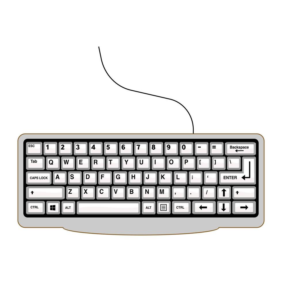 Keyboard illustration isolated on white background. Suitable for basic elements of computer text input devices, smartphones and digital technology. Qwerty keyboard layout. vector