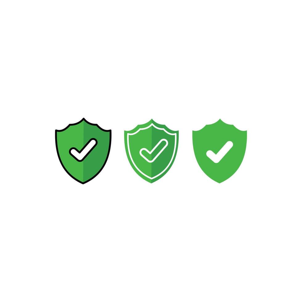 Shield and check mark icons. Security and protection concept. Green check mark icon. Tick mark icon. Verified icon. Secured sign. Design element illustration of approved symbol vector