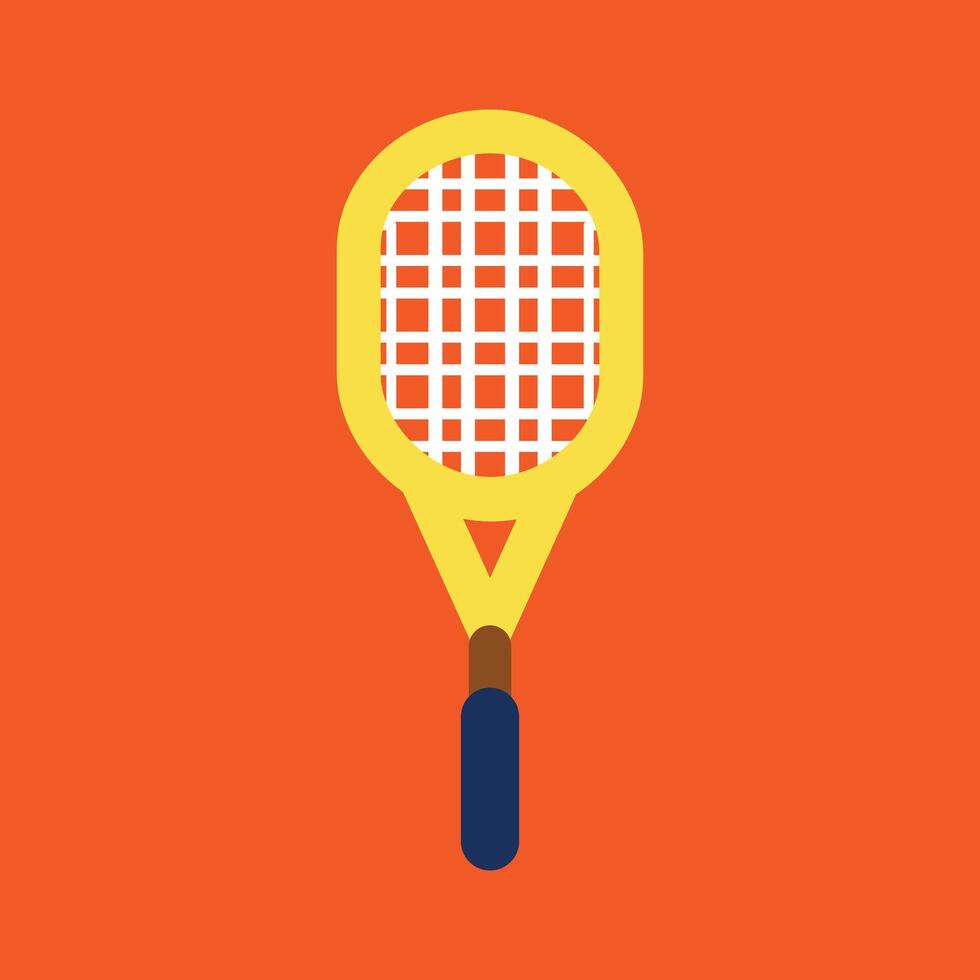 Tennis racket flat icon on background for web and mobile app design. Yellow tennis racket illustration element design on orange background. tennis sport equipment graphic design vector