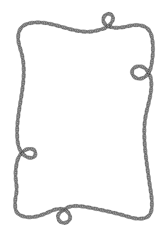 Vertical rectangle Chain frame corner, coiled into a twist shape. vector